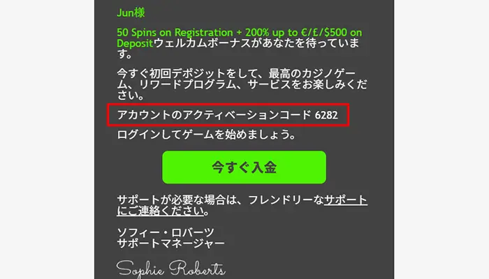 ジャジースピンズカジノメール認証