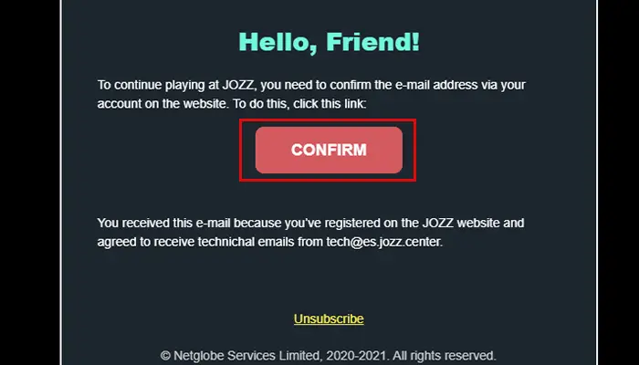 ジョズカジノメール認証